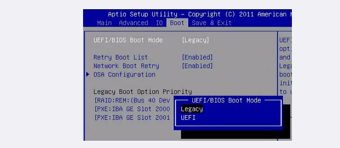 Cloned Hard Drive Won't Boot Set BIOS from UEFI Step 2